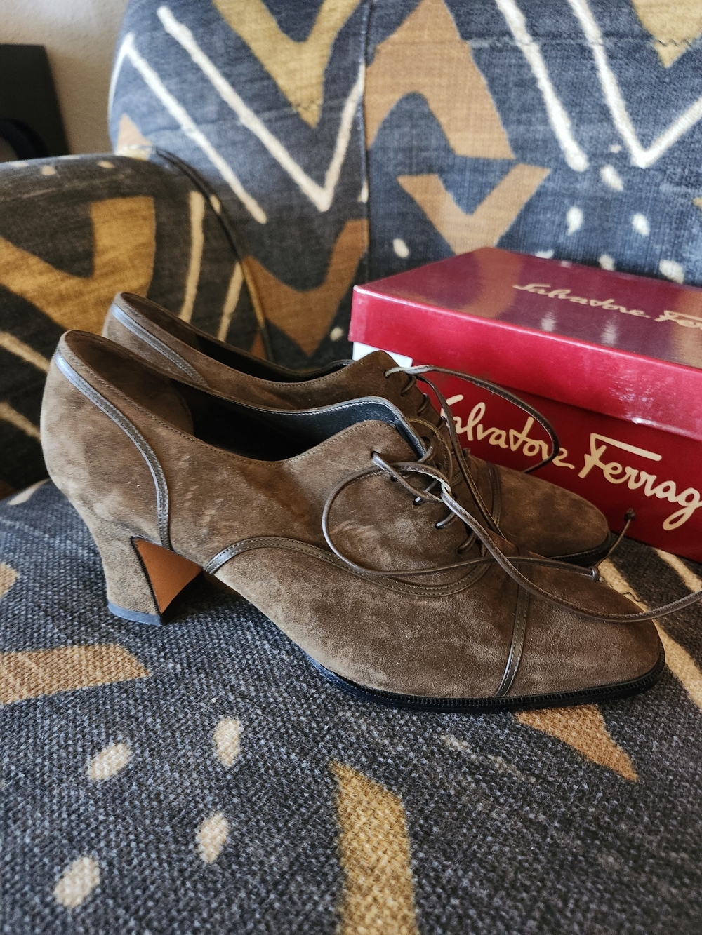 Sale 🥰 Salvatore Ferragamo Favola Suede Lace-Up Heels 7.5B New Vintage AMAZING
